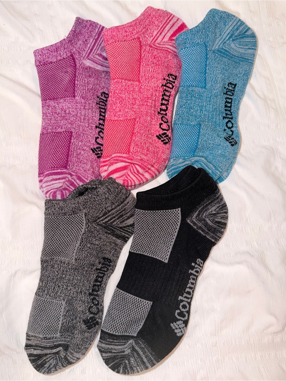 Columbia Low-Cut Arch Support Athletic Socks in Pink, Purple, Blue, Gray, Black